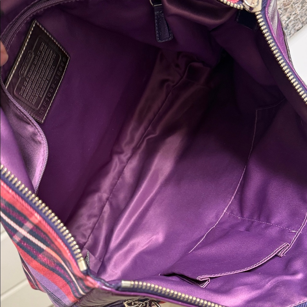 Coach Purple and Pink Plaid Backpack - Picture 3 of 12